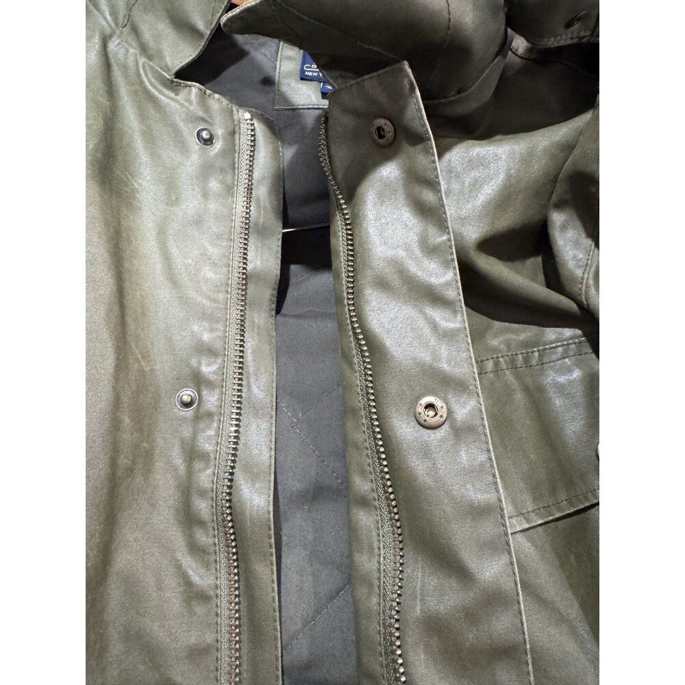 J.Crew Men L Waxed Cotton Field Jacket Olive Quilted Hooded A8942 Military Work - Picture 6 of 12